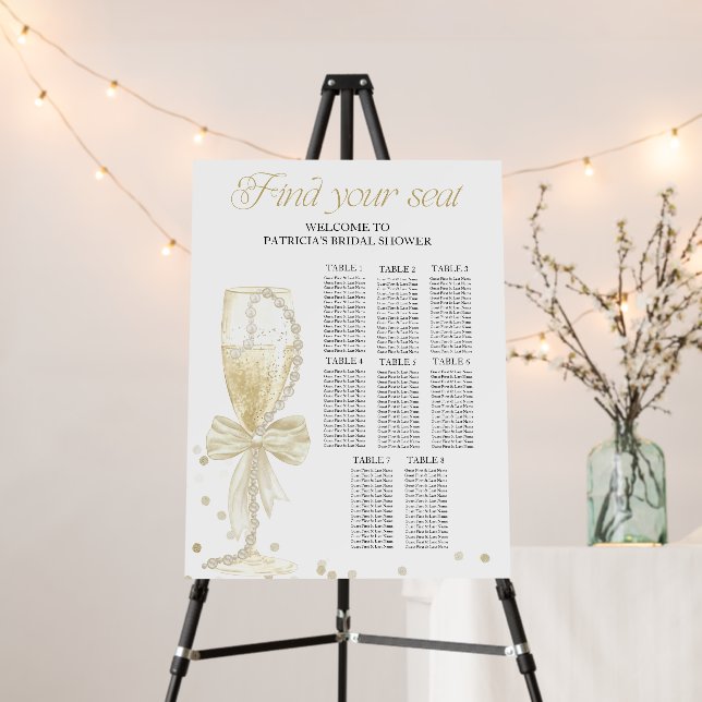 Pearls And Prosecco Bridal Shower Seating Chart Foam Board (In Situ (Stand))