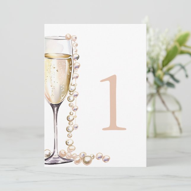 Pearls and Prosecco Bridal Shower Table Number (Standing Front)