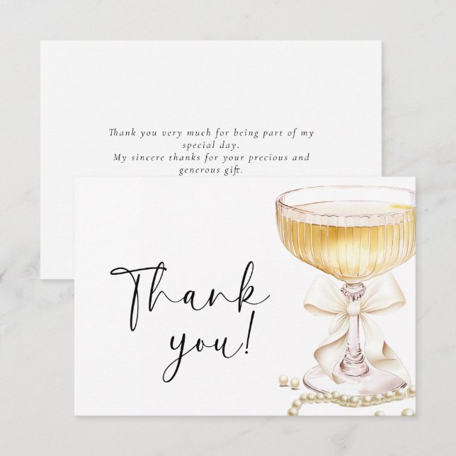 Pearls and Prosecco Bridal Shower Thank You Card (Front/Back)
