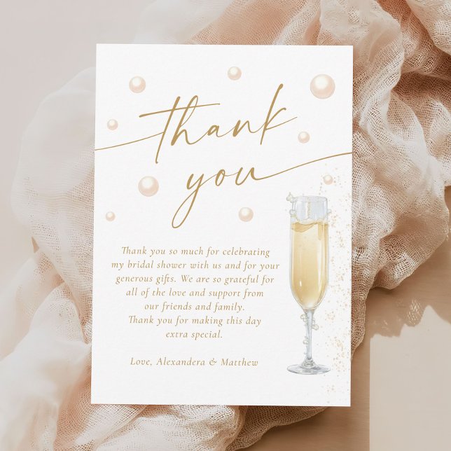 Pearls and Prosecco Bridal Shower Thank You Card (Creator Uploaded)