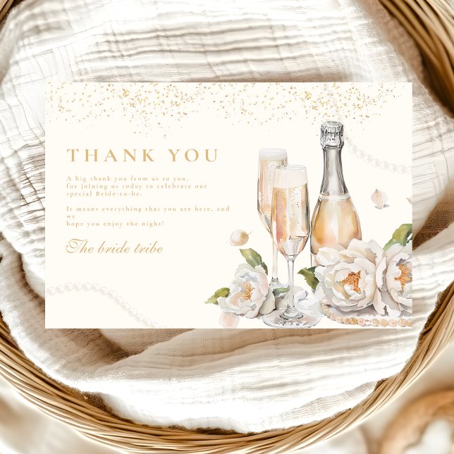 Pearls And Prosecco Bridal Shower Thank You Card (Creator Uploaded)