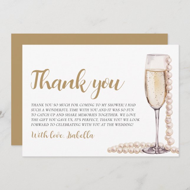 Pearls and Prosecco Bridal Shower Thank you Card (Front/Back)
