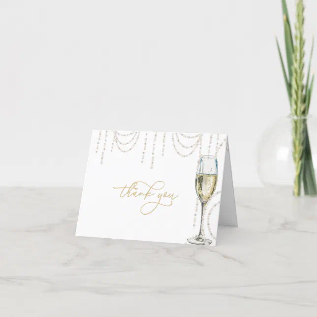 Pearls and Prosecco Bridal Shower Thank You Card | Zazzle