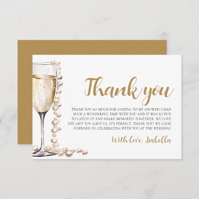Pearls and Prosecco Bridal Shower Thank you Card (Front/Back)