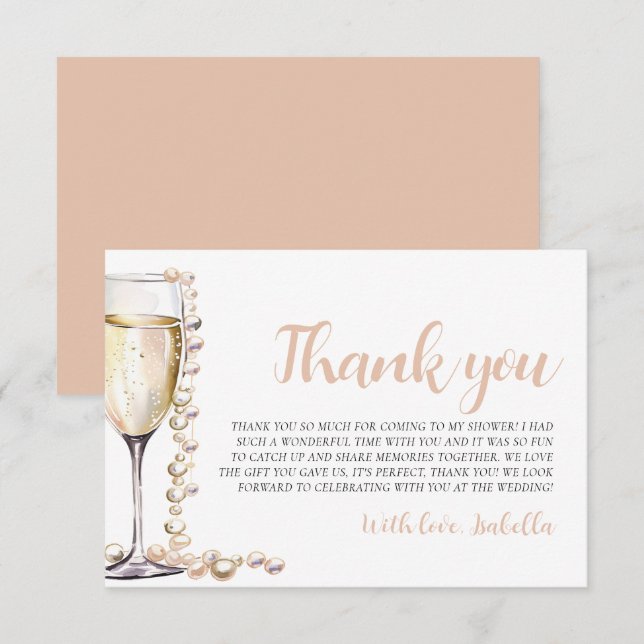 Pearls and Prosecco Bridal Shower Thank you Card (Front/Back)
