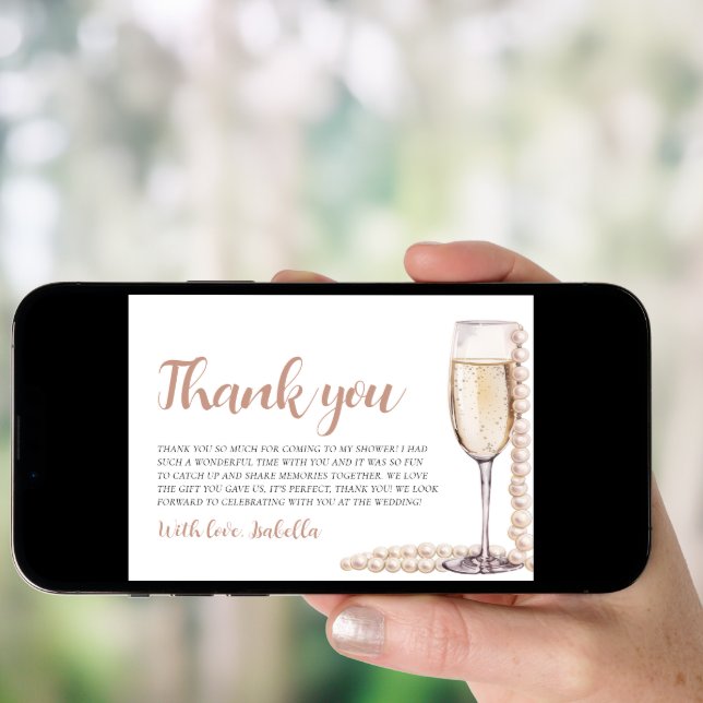Pearls and Prosecco Bridal Shower Thank you Card (Front Digital)