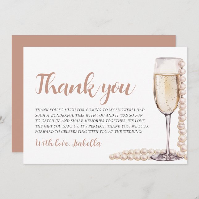 Pearls and Prosecco Bridal Shower Thank you Card (Front/Back)