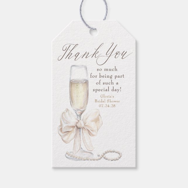 Pearls and Prosecco Bridal Shower Thank You Gift Tags (Front)