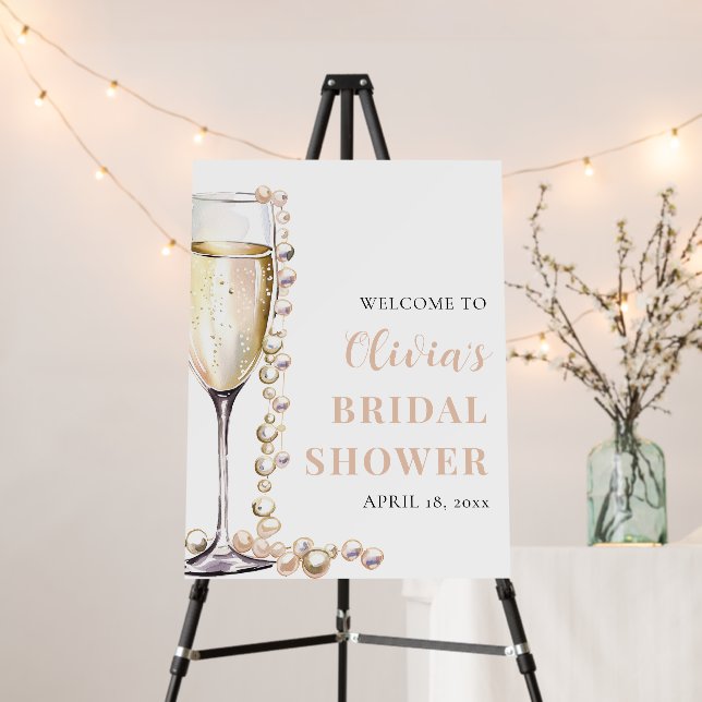 Pearls and Prosecco Bridal Shower Welcome Sign (In Situ (Stand))