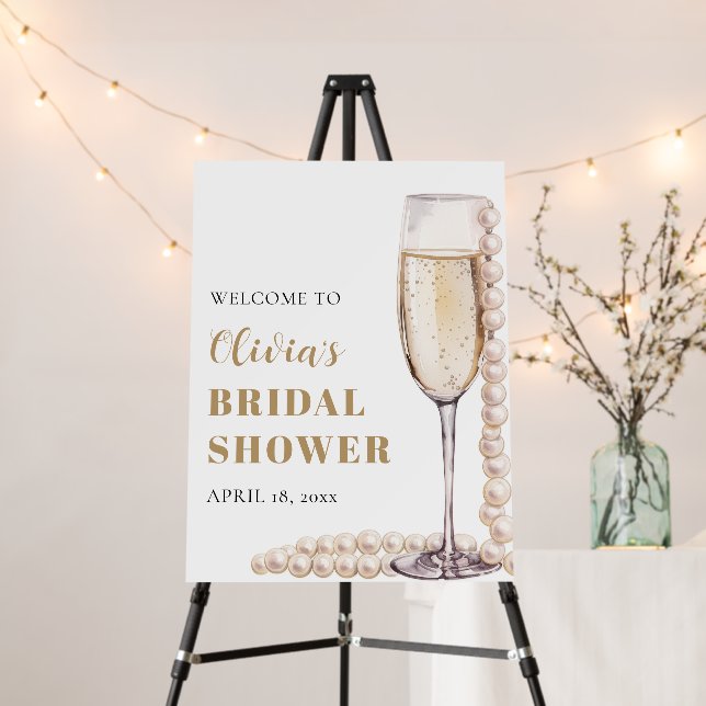 Pearls and Prosecco Bridal Shower Welcome Sign (In Situ (Stand))