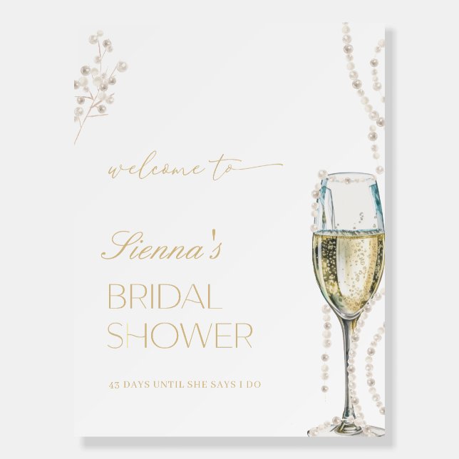 Pearls and Prosecco Bridal Shower Welcome Sign (Front)