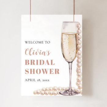 Pearls And Prosecco Bridal Shower Welcome Sign by OhiaLehuaStore at Zazzle