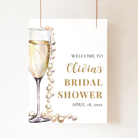 Pearls And Prosecco Bridal Shower Welcome Sign