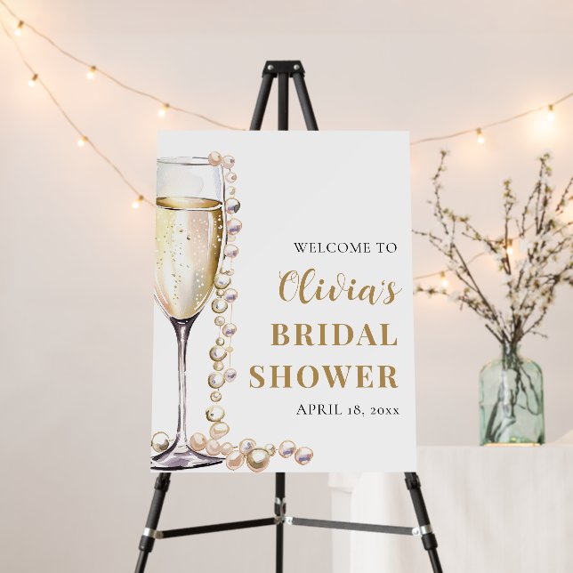 Pearls and Prosecco Bridal Shower Welcome Sign (In Situ (Stand))