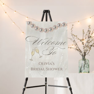 Pearls and prosecco bridal shower welcome sign