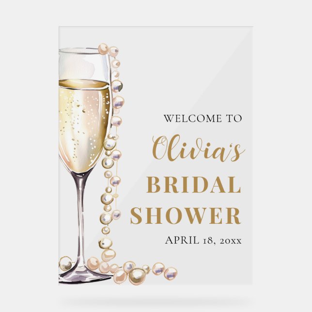 Pearls and Prosecco Bridal Shower Welcome Sign (Front)