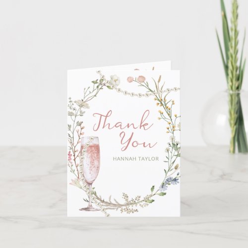 Pearls and Prosecco Bridal Shower Wildflower Thank You Card