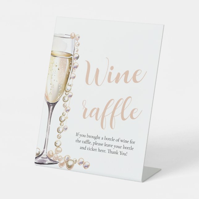 Pearls and Prosecco Bridal Shower Wine Raffle Game Pedestal Sign (Front)