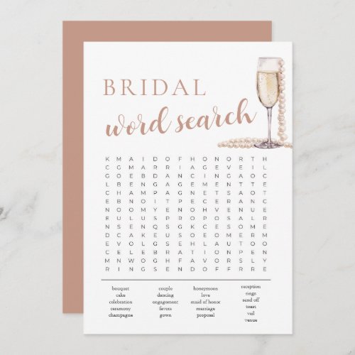 Pearls and Prosecco Bridal Shower Word Search Game Invitation