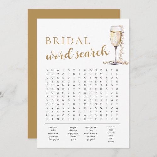 Pearls and Prosecco Bridal Shower Word Search Game Invitation