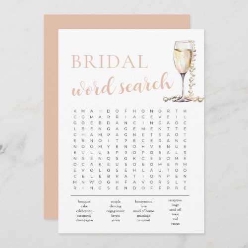 Pearls and Prosecco Bridal Shower Word Search Game Invitation