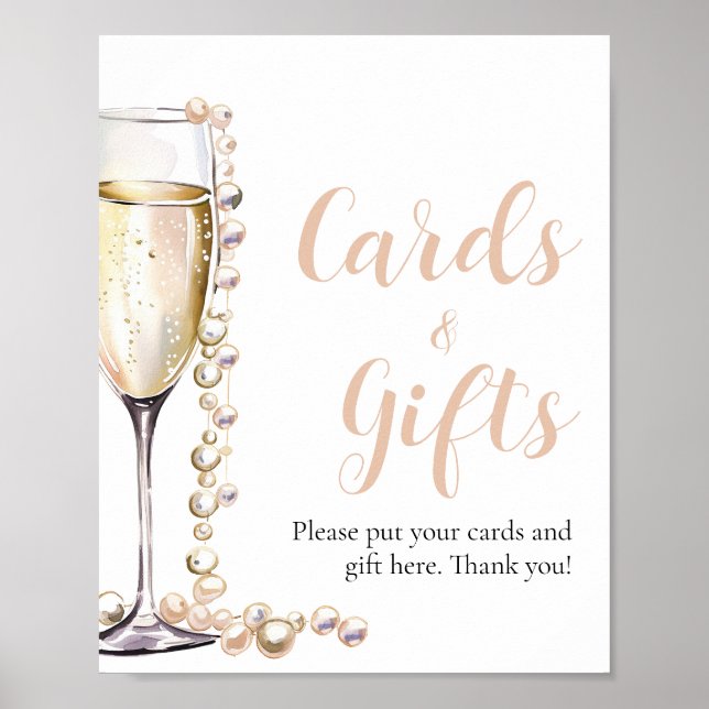 Pearls and Prosecco Champagne Cards And Gifts Sign (Front)