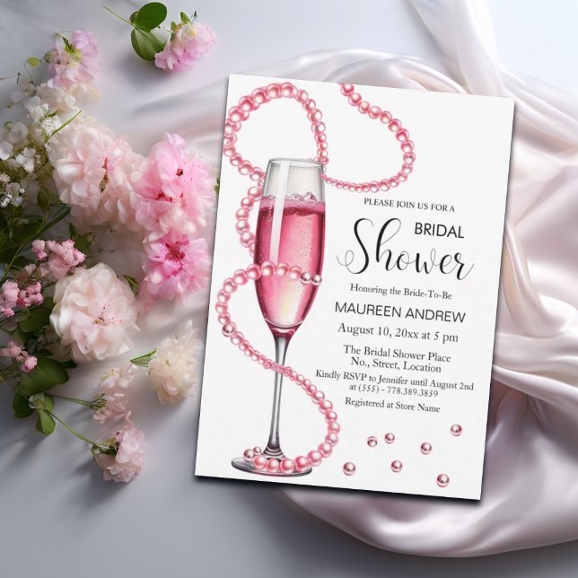 Pearls and Prosecco Dusty Pink Bridal Shower Invitation (Creator Uploaded)