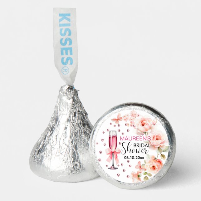 Pearls and Prosecco Dusty Pink Roses Bridal Shower Hershey®'s Kisses® (Front)