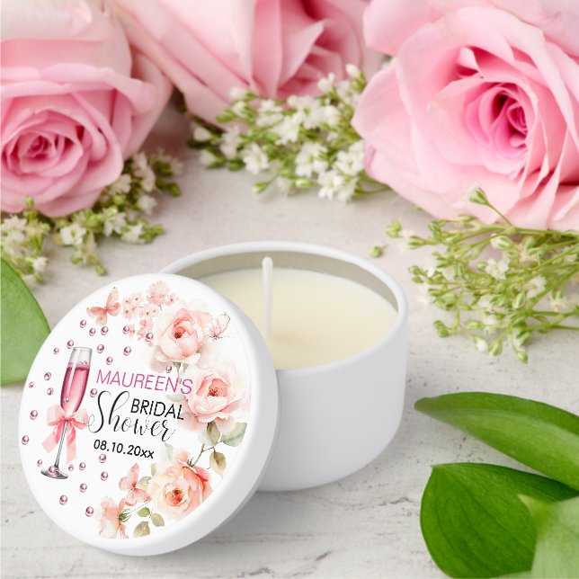 Pearls and Prosecco Dusty Pink Roses Bridal Shower Mini Candle Favors (Insitu (Wedding))