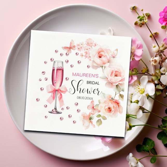 Pearls and Prosecco Dusty Pink Roses Bridal Shower Napkins (Creator Uploaded)