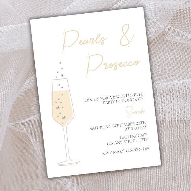 Pearls And Prosecco Elegant Bachelorette Party Invitation (Pearls And Prosecco Elegant Bachelorette Party Invitation)
