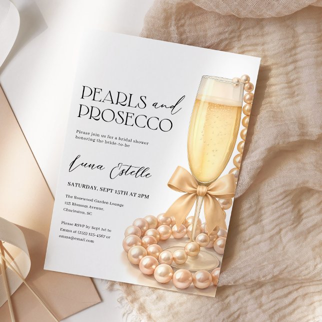 Pearls and Prosecco Elegant Bow Bridal Shower Invitation (Creator Uploaded)
