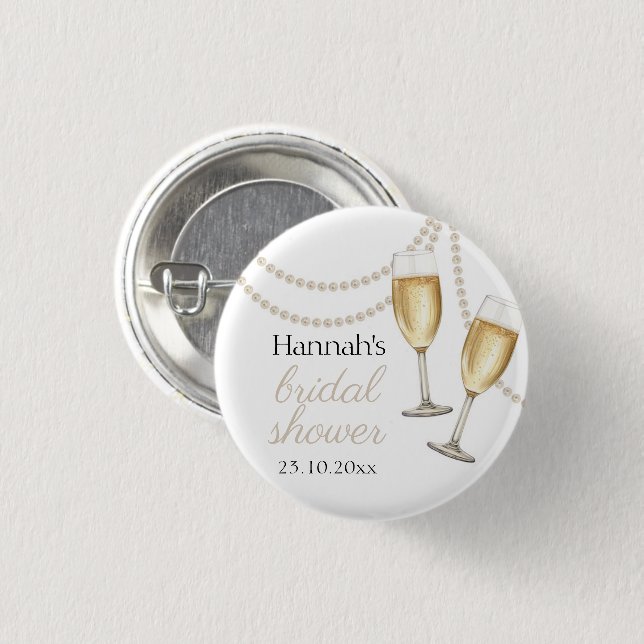 Pearls and prosecco Elegant bridal Shower Button (Front & Back)