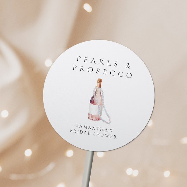 Pearls and Prosecco Elegant Bridal Shower Classic Round Sticker (Creator Uploaded)
