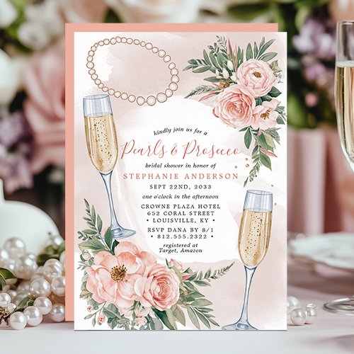 Pearls And Prosecco Elegant Bridal Shower Invitation