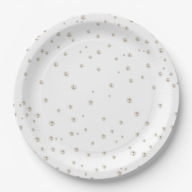 Pearls and prosecco Elegant bridal Shower Paper Plates (Front)