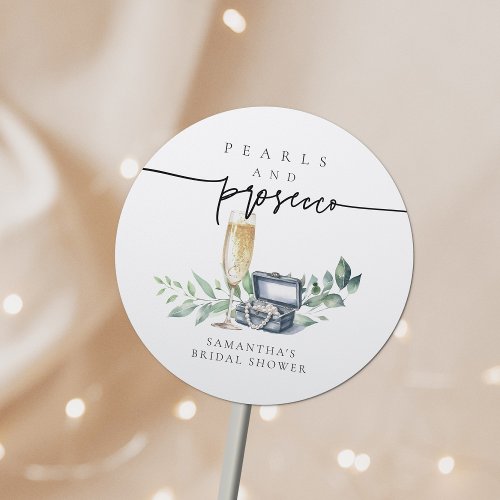 Pearls and Prosecco Elegant Gold Bridal Shower Classic Round Sticker