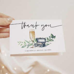 Pearls and Prosecco Elegant Gold Bridal Shower Letterpress Thank You Card