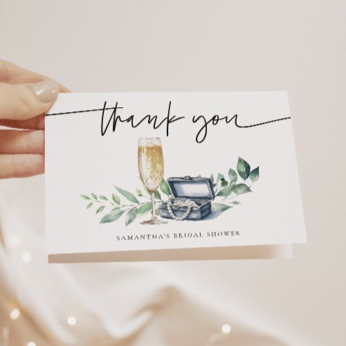 Pearls and Prosecco Elegant Gold Bridal Shower Thank You Card