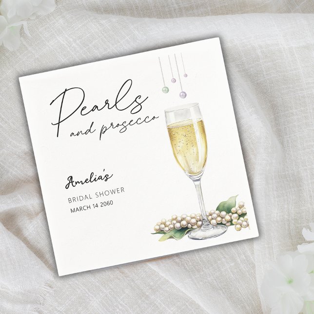Pearls And Prosecco Elegant Greenery Bridal Shower Napkins (Creator Uploaded)