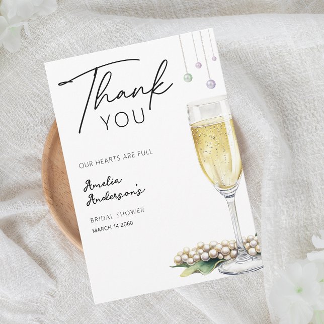 Pearls And Prosecco Elegant Greenery Bridal Shower Thank You Card (Creator Uploaded)