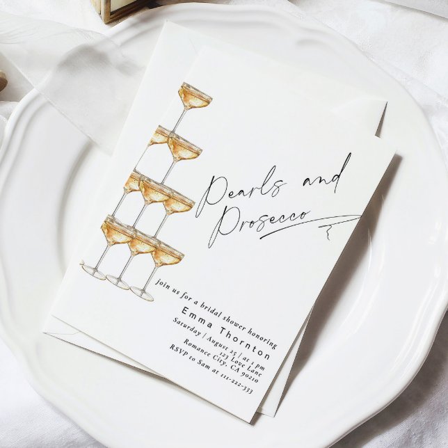 Pearls and Prosecco Elegant Modern Bridal Shower Invitation (Creator Uploaded)