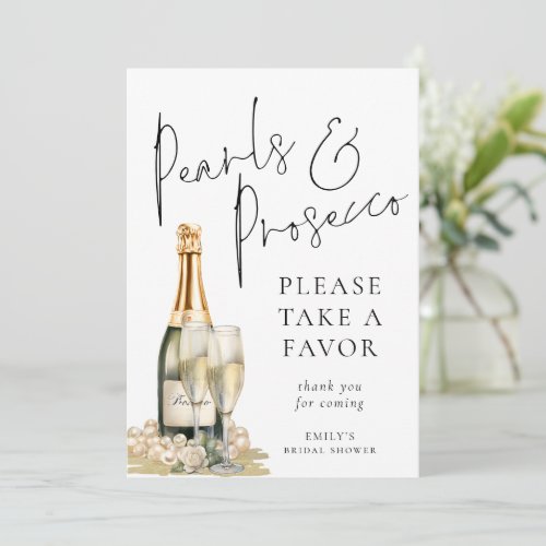 Pearls and Prosecco Favor Bridal Shower Sign Card