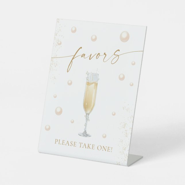 Pearls and Prosecco Favors Pedestal Sign (Front)