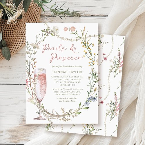 Pearls and Prosecco Floral Bridal Shower Invitation