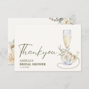 Pearls and prosecco Floral Bridal shower Thank You Card