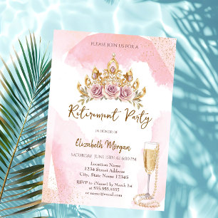 Pearls and Prosecco Floral Crown Retirement  Invitation