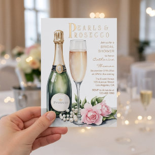 Pearls And Prosecco Floral Elegant Bridal Shower Foil Invitation