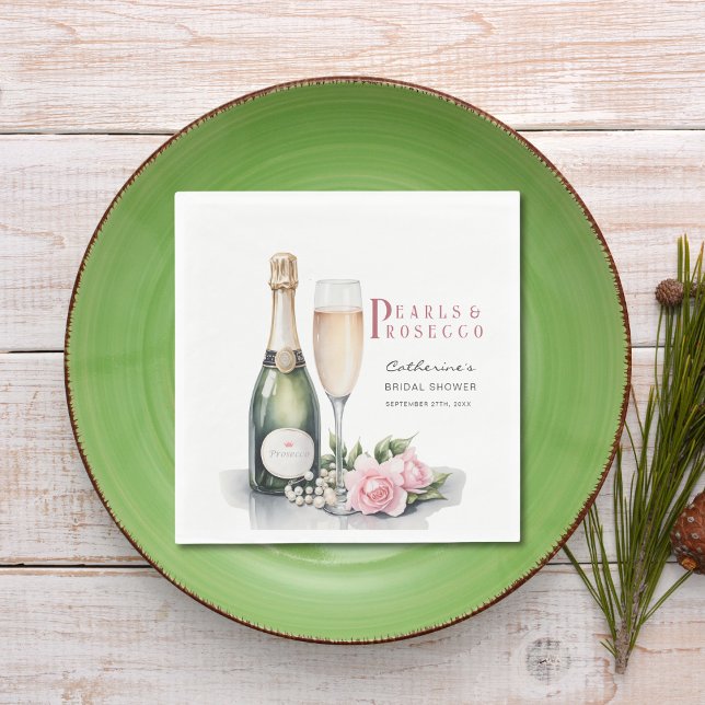 Pearls And Prosecco Floral Elegant Bridal Shower Napkins (Creator Uploaded)