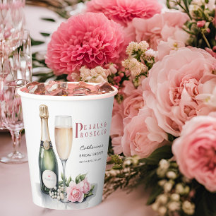 Pearls And Prosecco Floral Elegant Bridal Shower Paper Cups